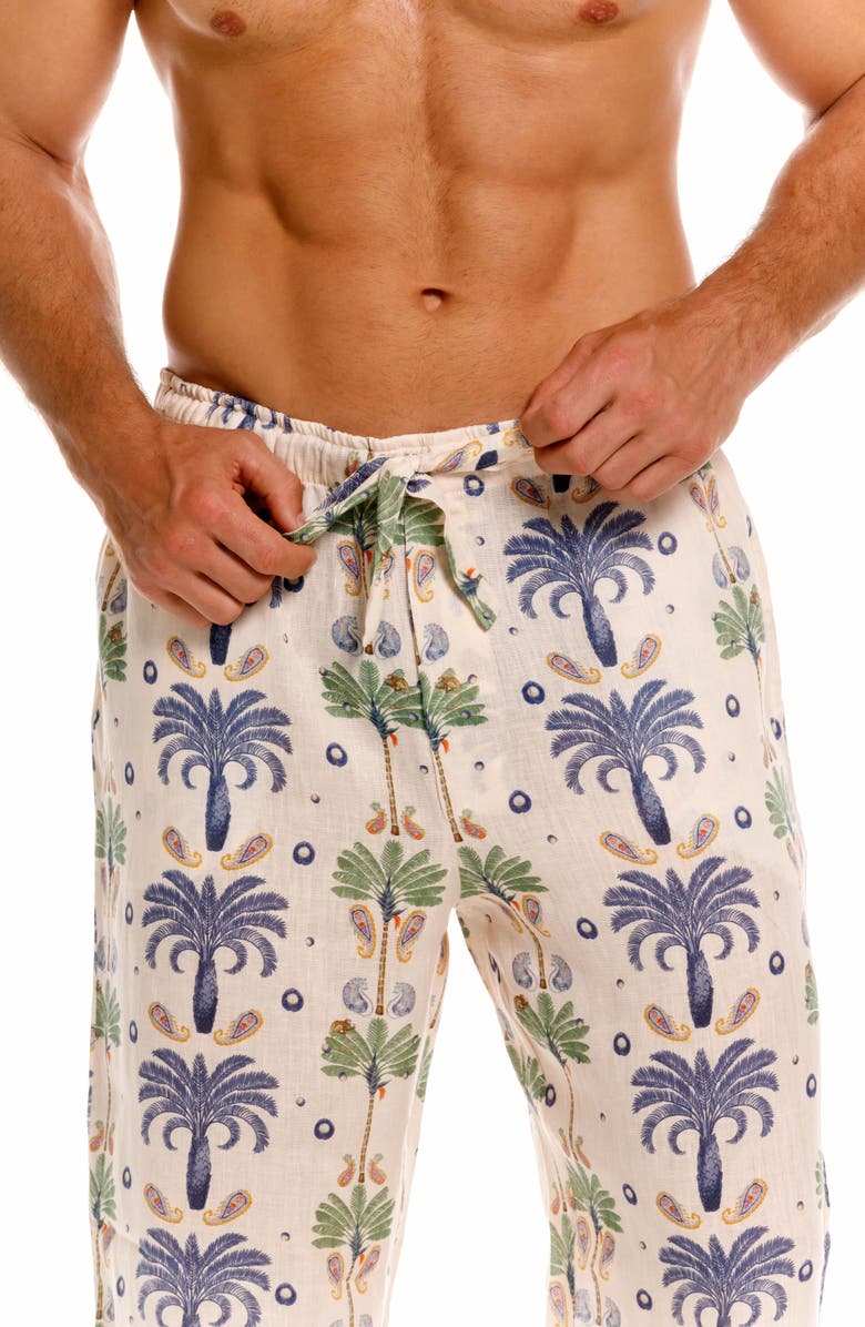 The Lazy Poet Ben Riviera Palms Ecru Linen Pajama Pants, Alternate, color, White