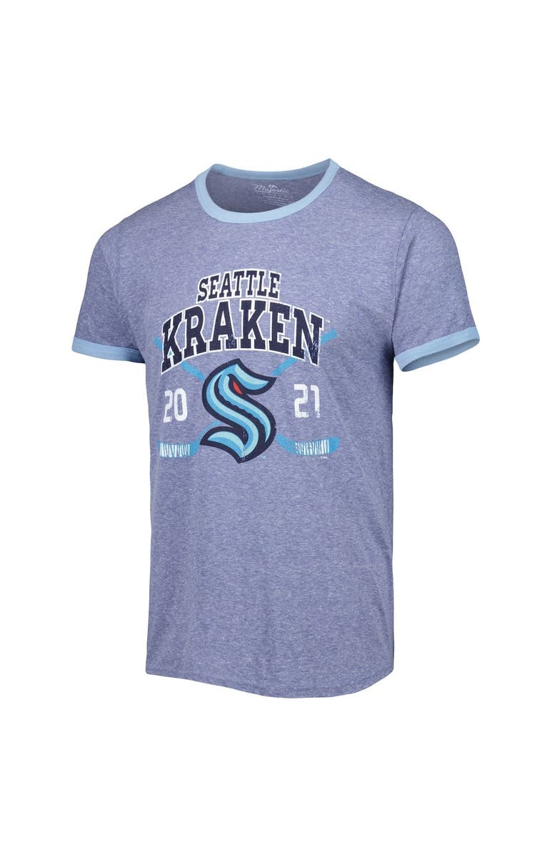 FANATICS Men's Fanatics Branded Heathered Deep Sea Blue Seattle Kraken Buzzer Beater Tri-Blend Ringer T-Shirt, Alternate, color, Navy