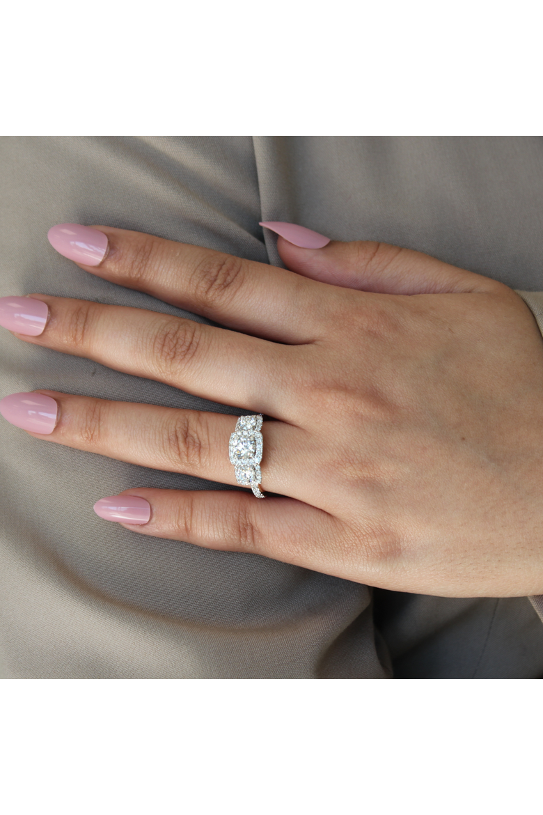 Regalia 14K Gold Round Cut Lab Grown Diamond Halo Trinity Ring - 2 ct, Alternate, color, 14K Yellow Gold