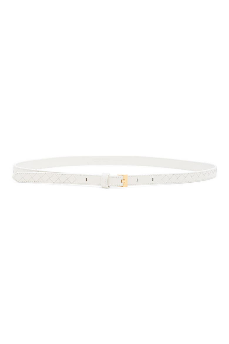 Skinny Intrecciato Lambskin Leather Belt, Main, color, 9104 CHALK-M BRASS