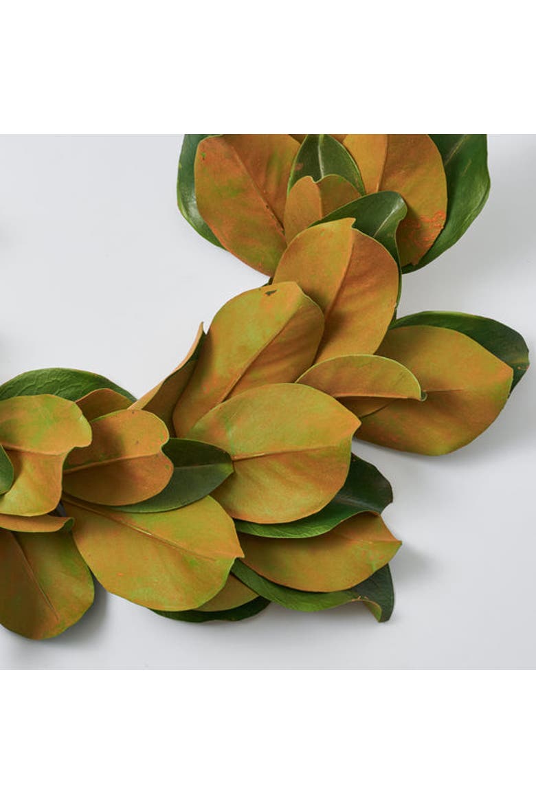 Real Touch Magnolia Leaf All Seasons Outdoor Hanging Front Door Garland, Alternate, color, Green