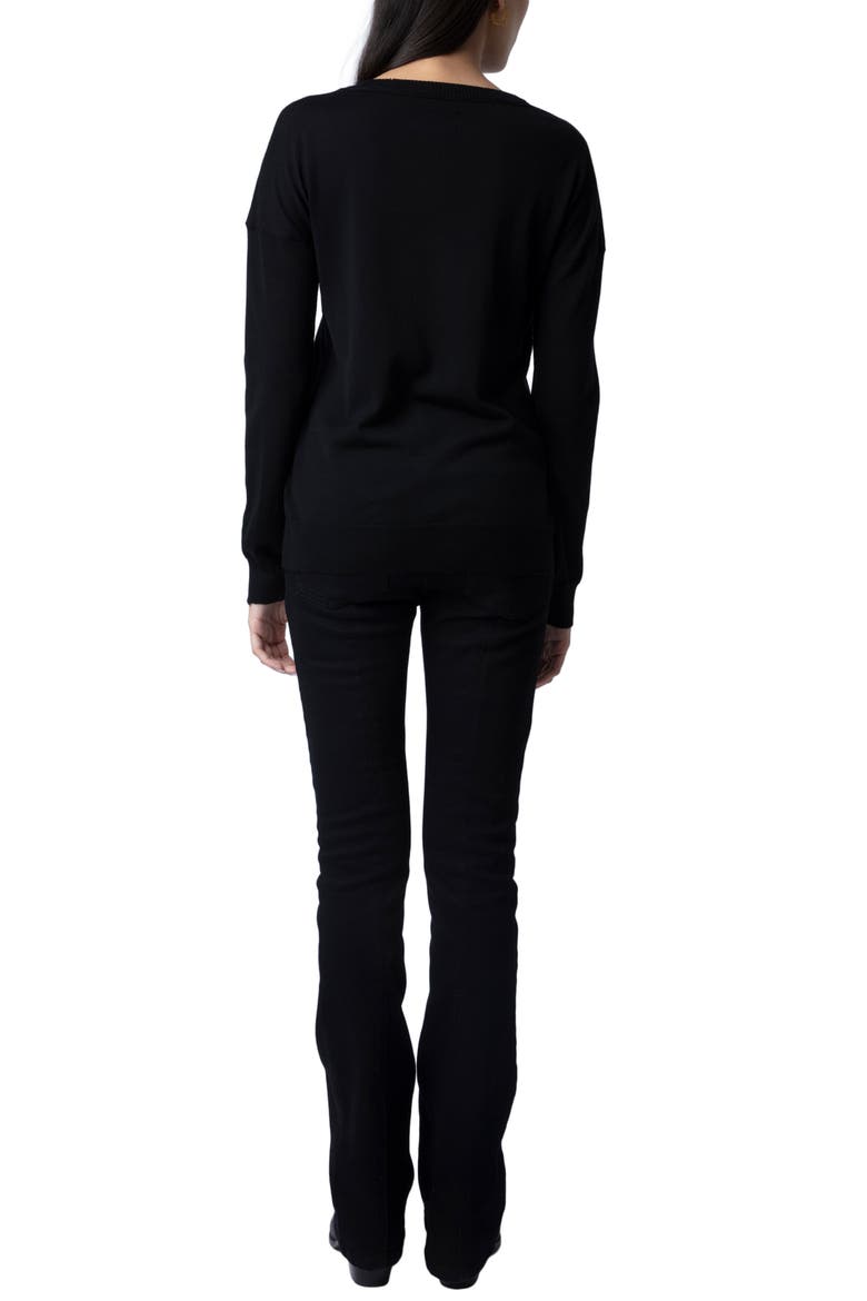 Gaby Intarsia Heart Wool Crewneck Sweater, Alternate, color, NOIR/ LAVENDE