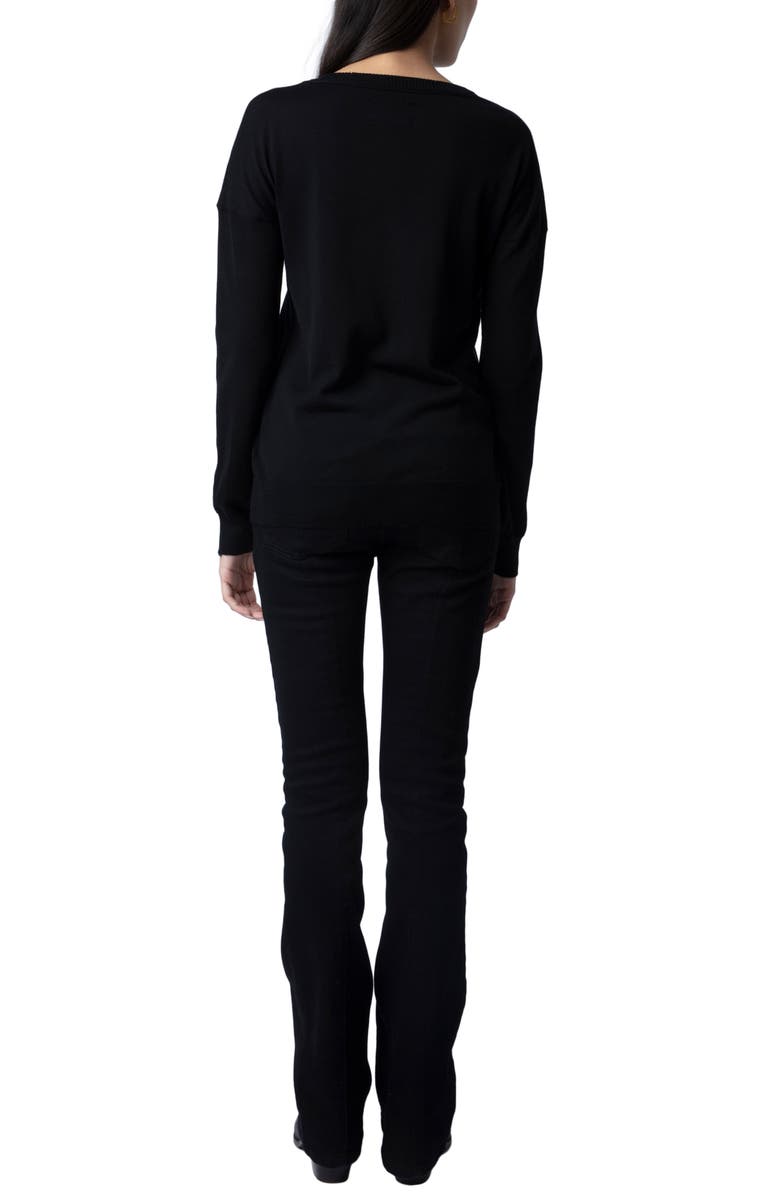 Zadig & Voltaire Gaby Intarsia Heart Wool Crewneck Sweater, Alternate, color, 