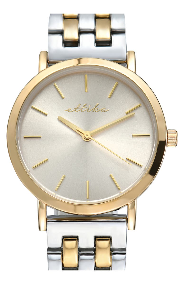 Ettika Classic Round Dial Two-Tone Bracelet Watch, Alternate, color, Bone And Mixed Metal