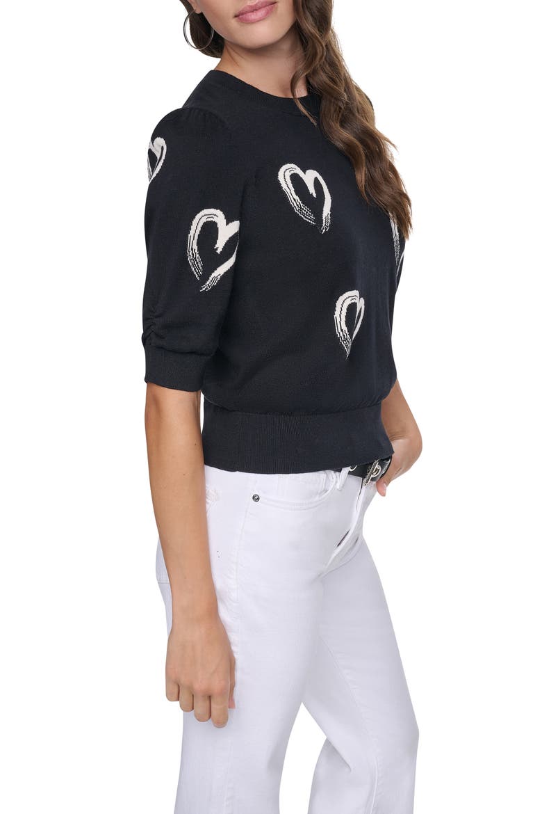 Heart Short Sleeve Sweater, Alternate, color, BLK/ IVY