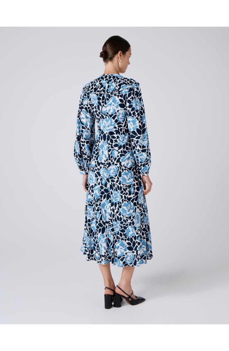 Ghost London Noa Floral Crepe V Neck Midi Dress, Alternate, color, Blue Floral