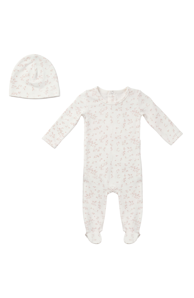 Fragile Girl Leaves Print Romper Set with Hat, Main, color, Powder/Petal