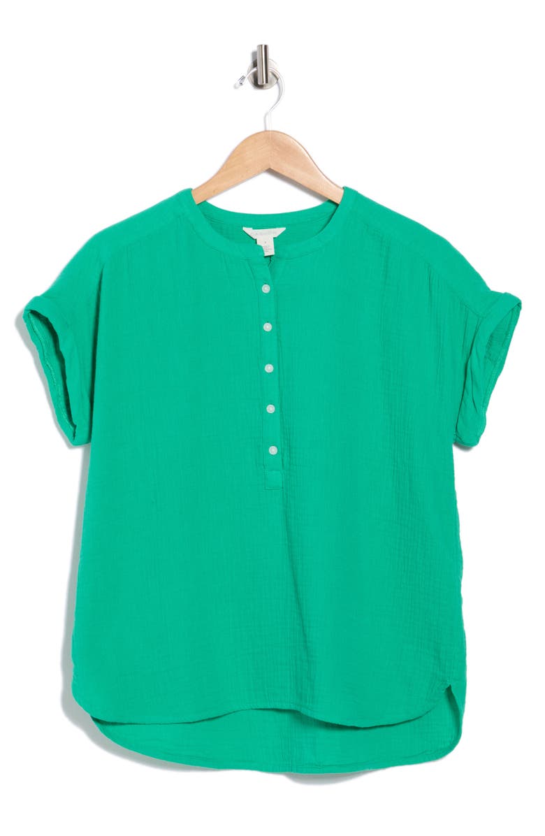Caslon<sup>®</sup> Cotton Gauze Henley Top, Alternate, color, Green Ease