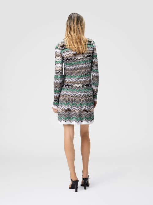 Missoni Mini Dress In English Rib Knit With Flame Pattern In Multi
