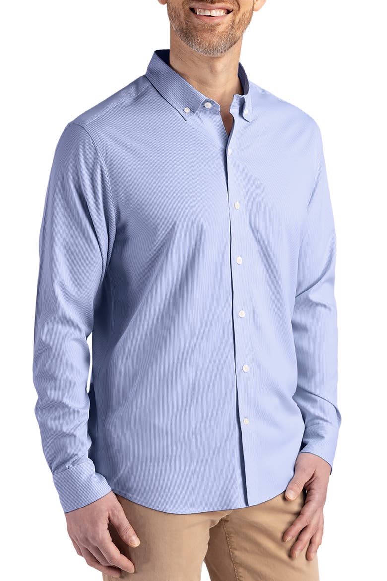 Skyline Epic Confidence Stripe Stretch Button-Down Shirt, Alternate, color, TOUR BLUE/WHITE