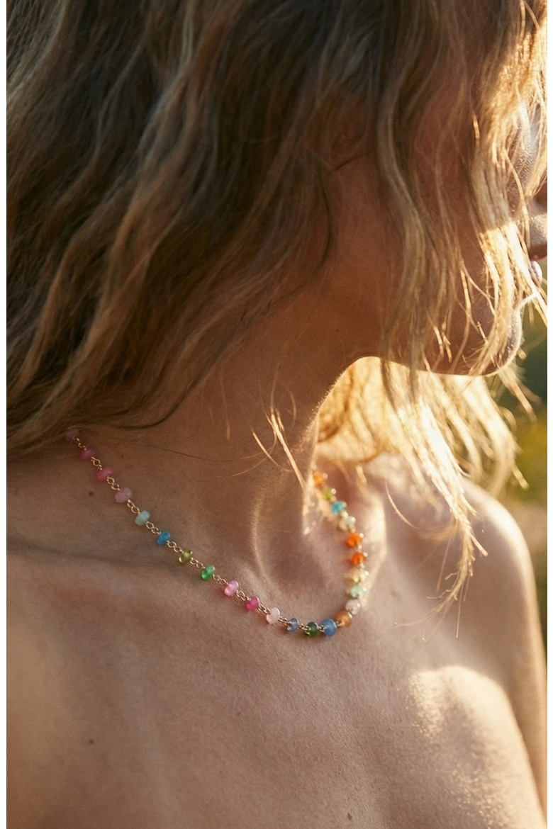 Neon Rainbow Opal Necklace, Alternate, color, Pink