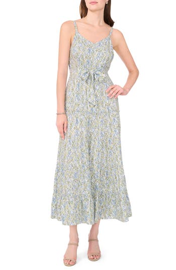 Halogen ® Abstract Print Tie Front Midi Dress In Green