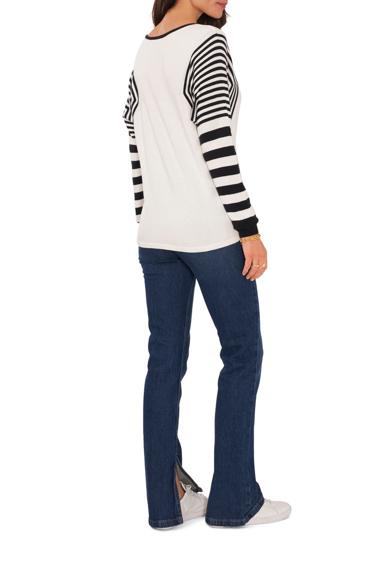 Stripe Sleeve Sweater, Alternate, color, ANTIQUE WHITE