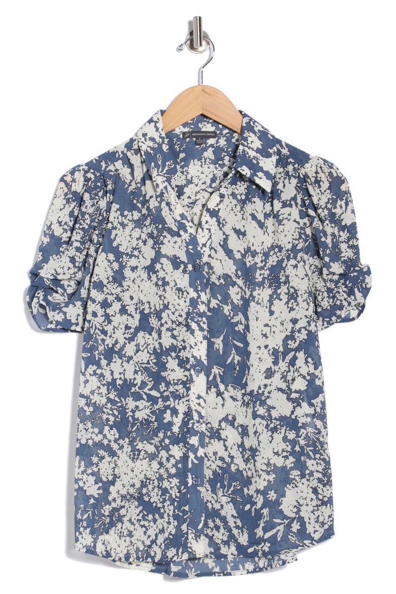 Patterned Pinch Sleeve Button-Up Shirt, Alternate, color, DUSTY BLUE FLORAL