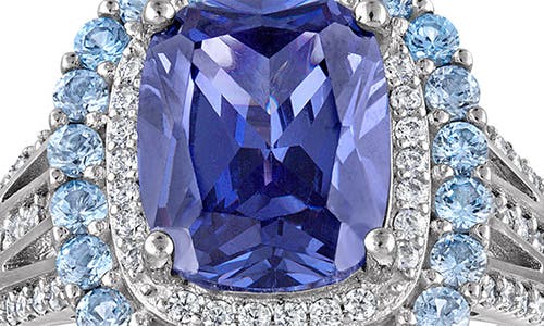 Fzn Sterling Silver Blue Oval & White Round Cubic Zirconia Ring In Blue