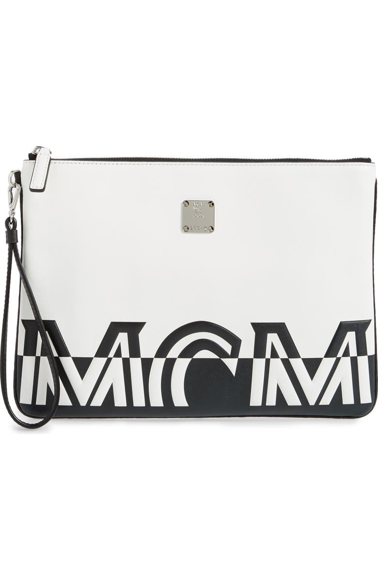 MCM Medium Contrast Logo Leather Pouch, Main, color,