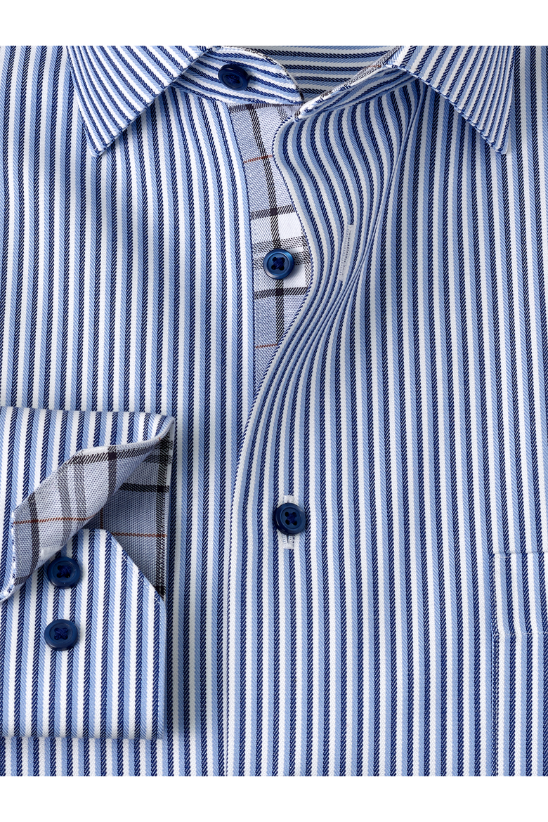 Cotton Spread Collar Twill Slim Contrast Trim Button Cuff Long Sleeve, Alternate, color, Blue