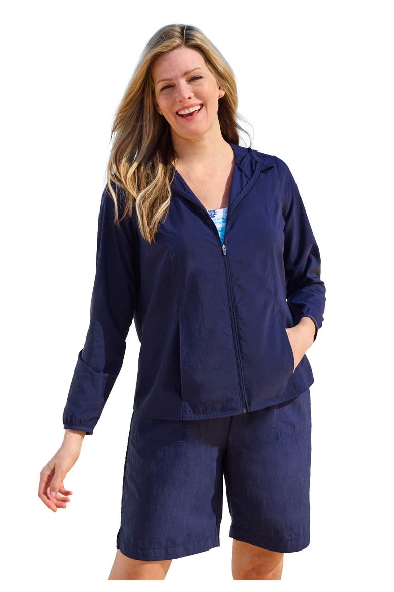 Hooded Taslon Cover Up, Main, color, NAVY