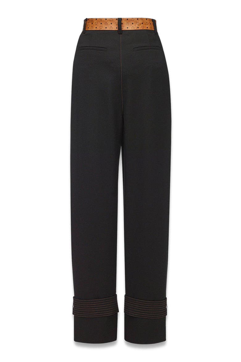 Pants in Wool Twill and Monogram Print Leather, Alternate, color, Black