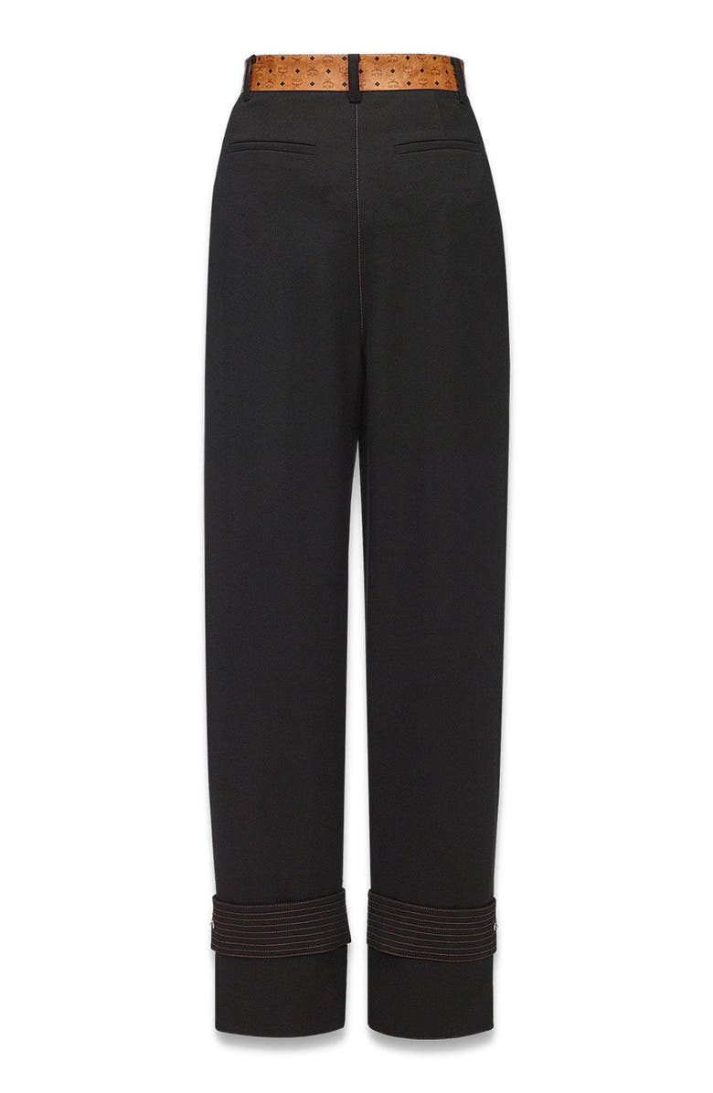 MCM Pants in Wool Twill and Monogram Print Leather, Alternate, color, Black