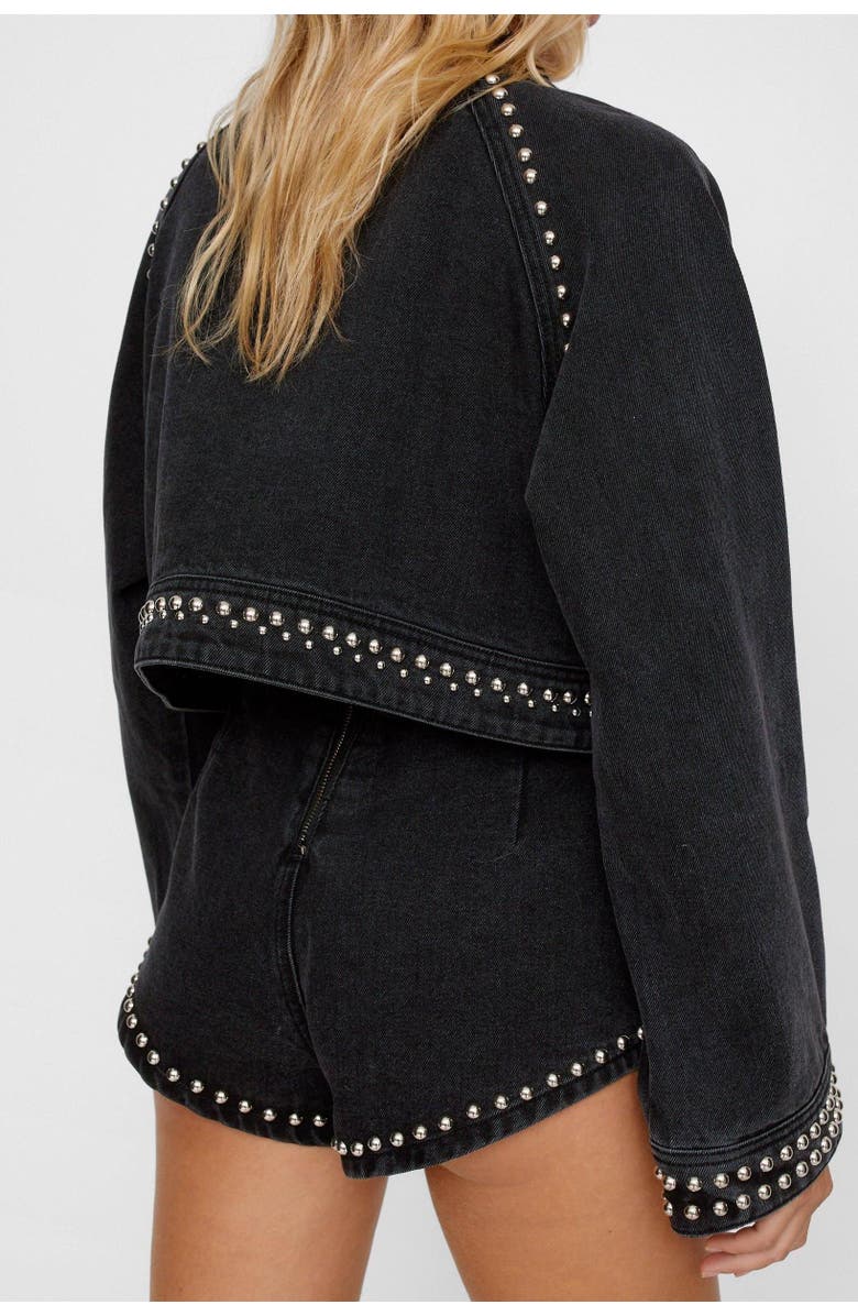 NASTY GAL Heart Studded Cropped Denim Jacket, Alternate, color, Washed Black