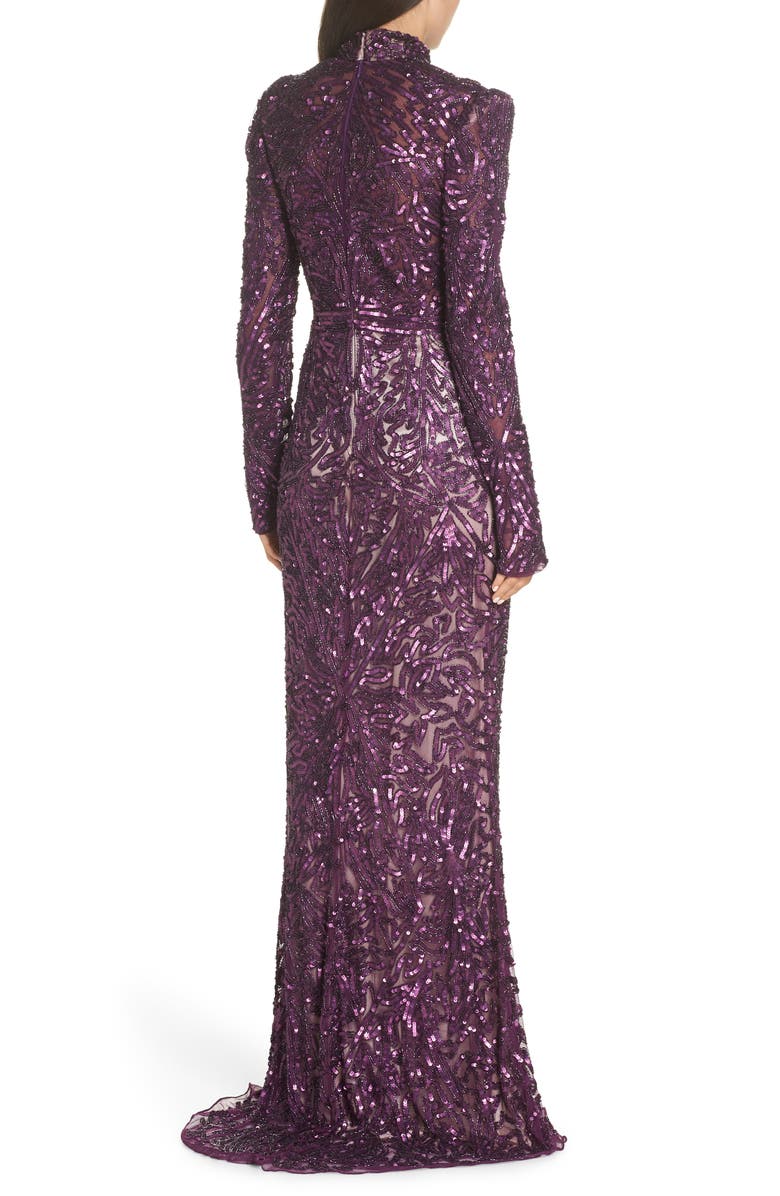 Mac Duggal Sequin Long Sleeve Column Gown, Alternate, color,