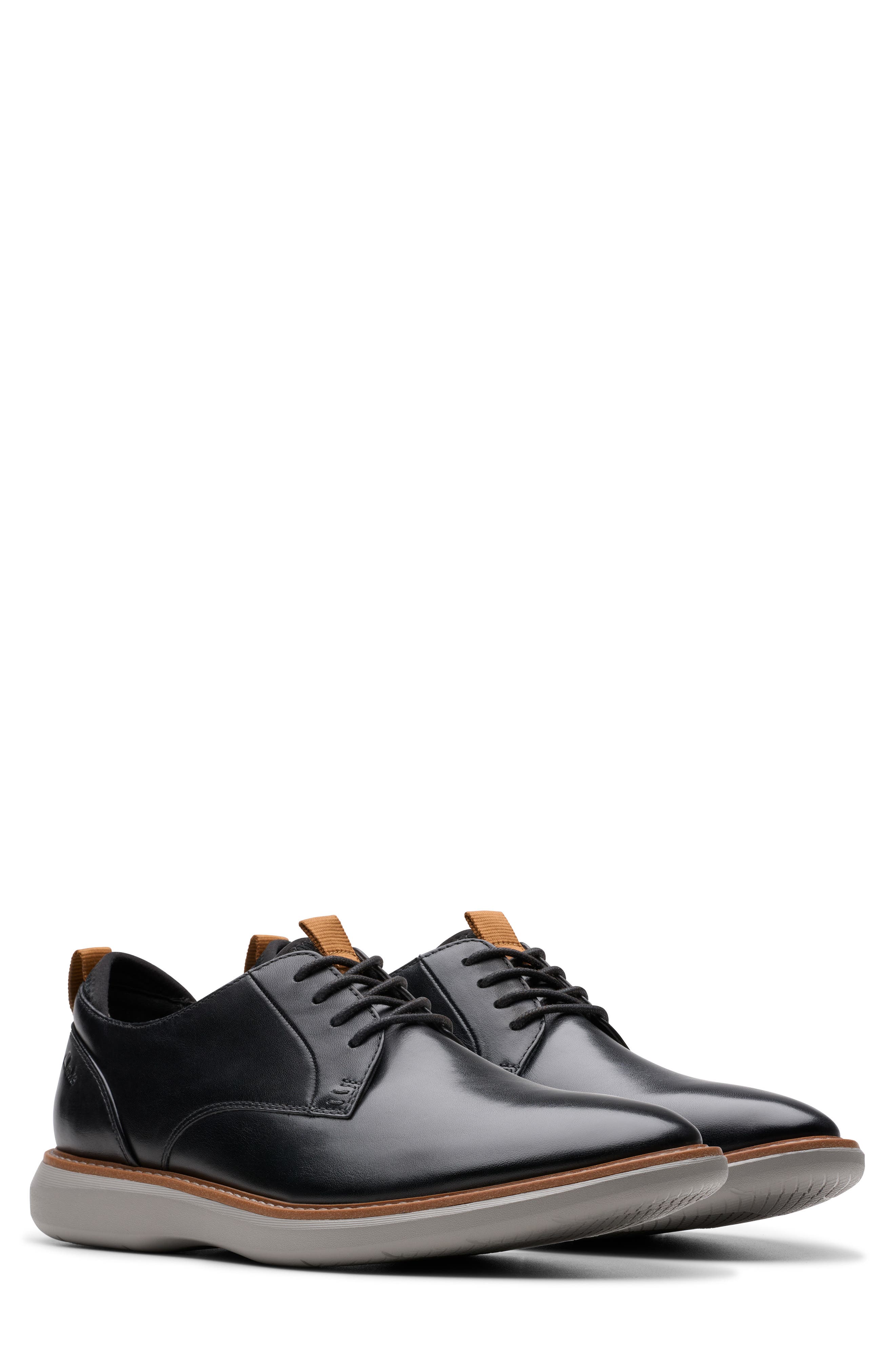 Clarks<sup>®</sup> Brantin Plain Toe Derby, Alternate, color, Black Leather