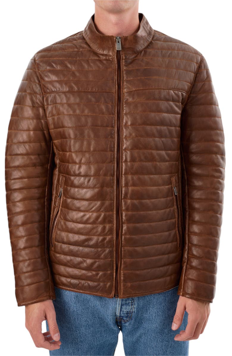 REGENCY Leather Channel Quilt Jacket, Main, color, Cognac