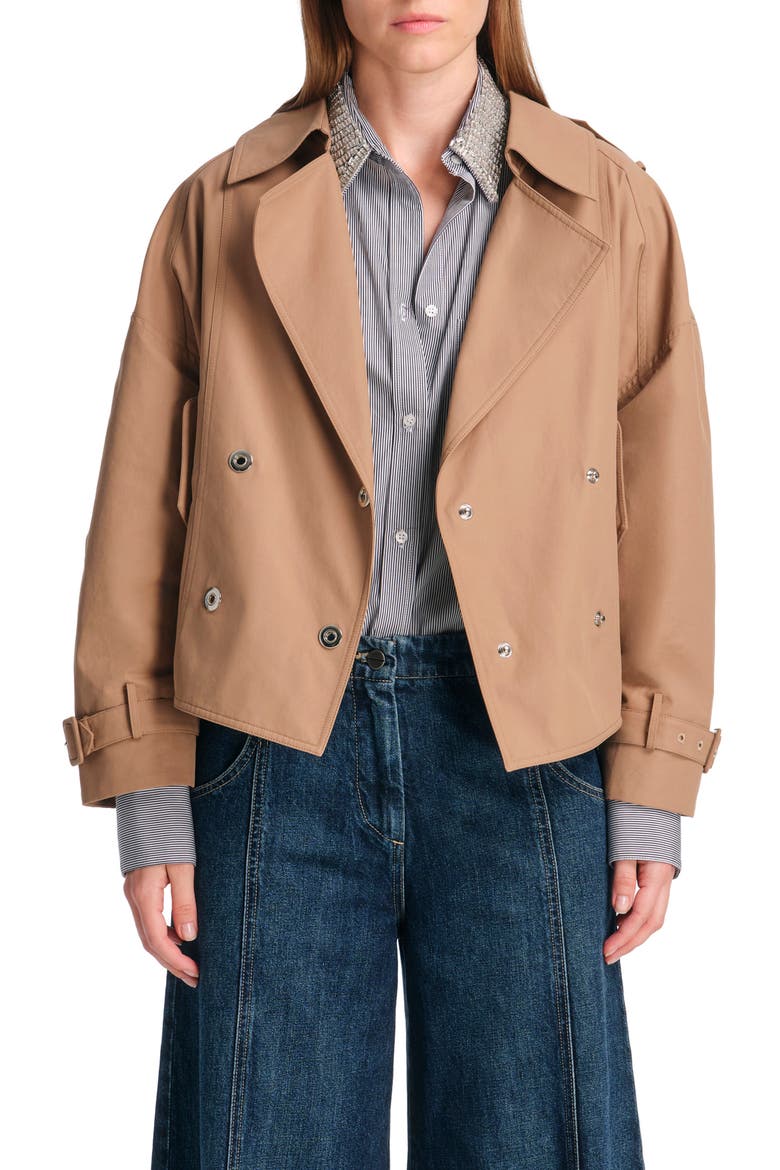 Bogie Crop Cotton Blend Trench Coat, Main, color, CLAY