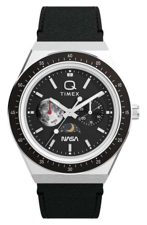 Q Timex NASA 40mm Leather Strap Watch
