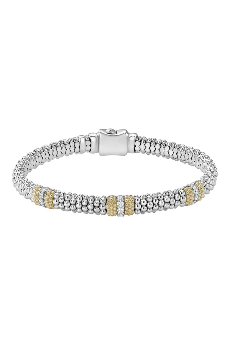 Caviar Diamond Station Bracelet, Main, color, SILVER/ GOLD/ DIAMOND