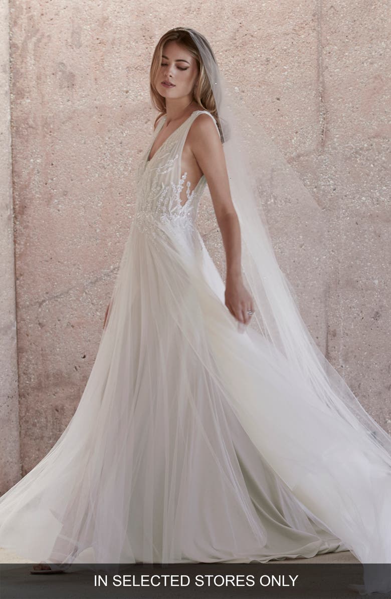 Watters Kroes Embellished Tulle Wedding Dress, Main, color, 