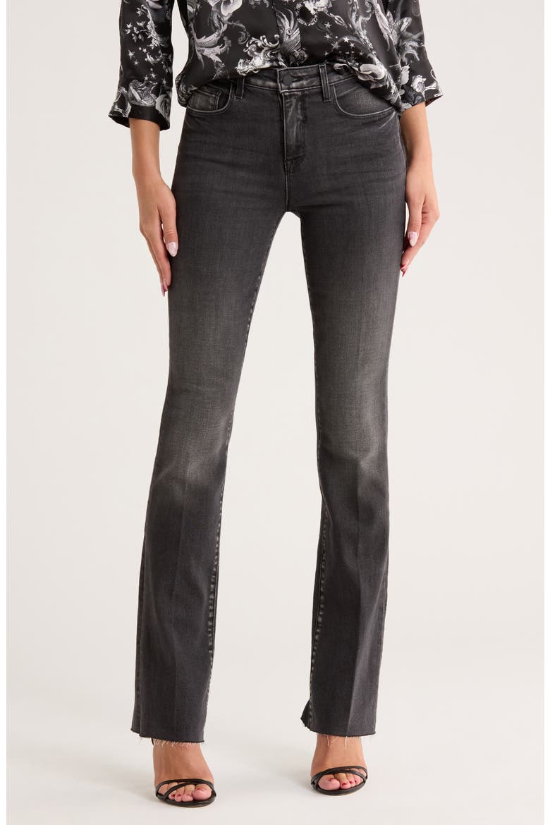 Ruth High Waist Raw Hem Straight Leg Jeans, Main, color, OBSIDIAN