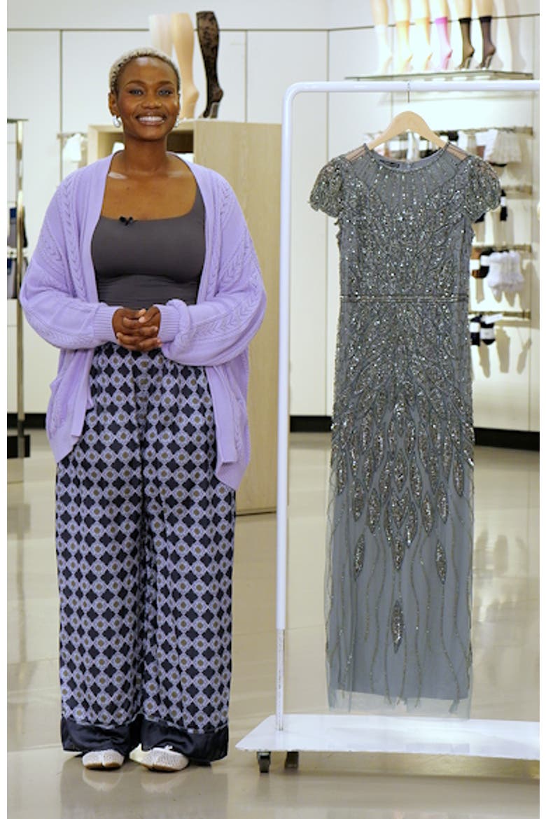 Beaded Cap Sleeve Column Gown video