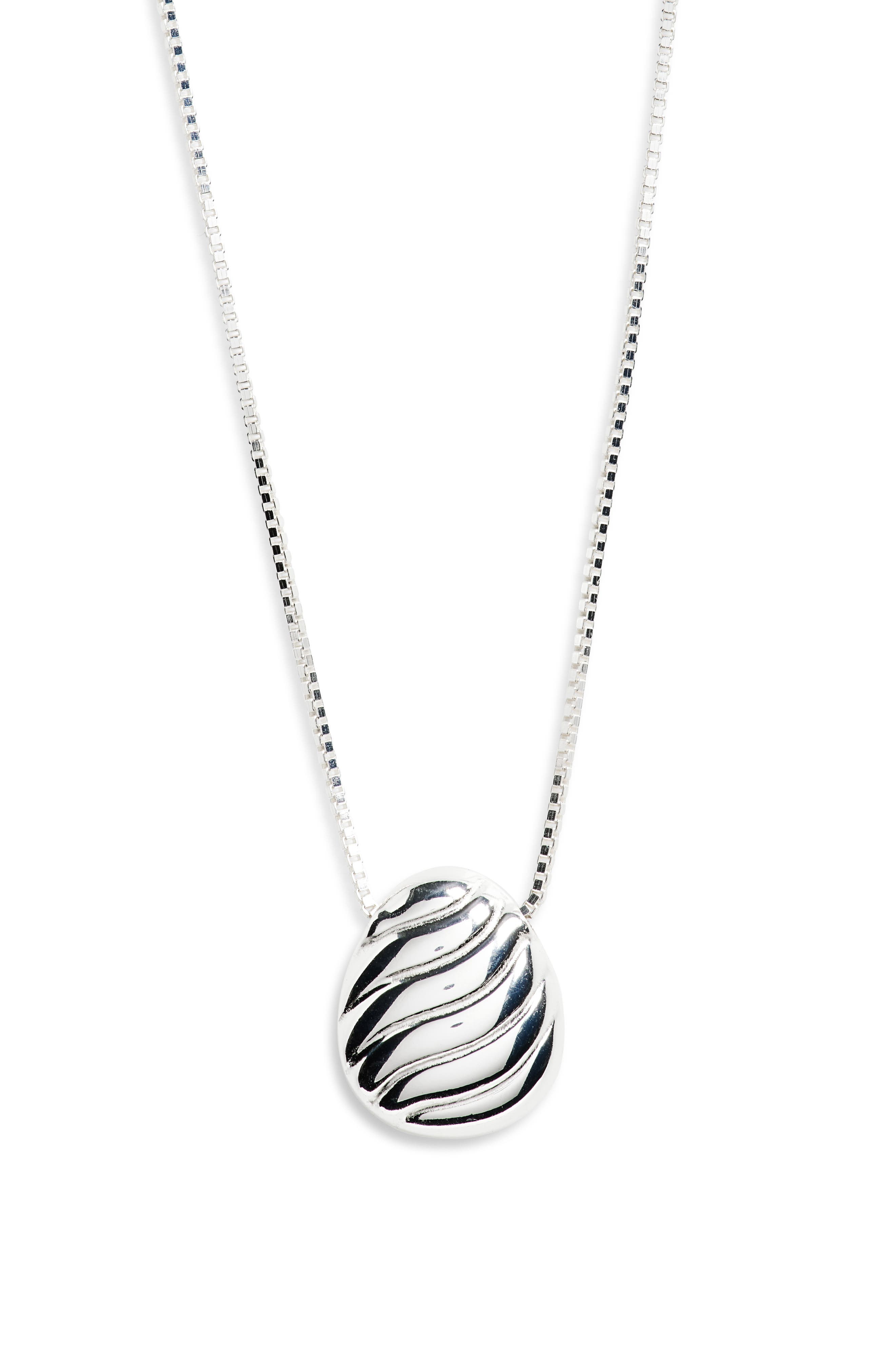 Argento Vivo Sterling Silver Textured Oval Pendant Necklace