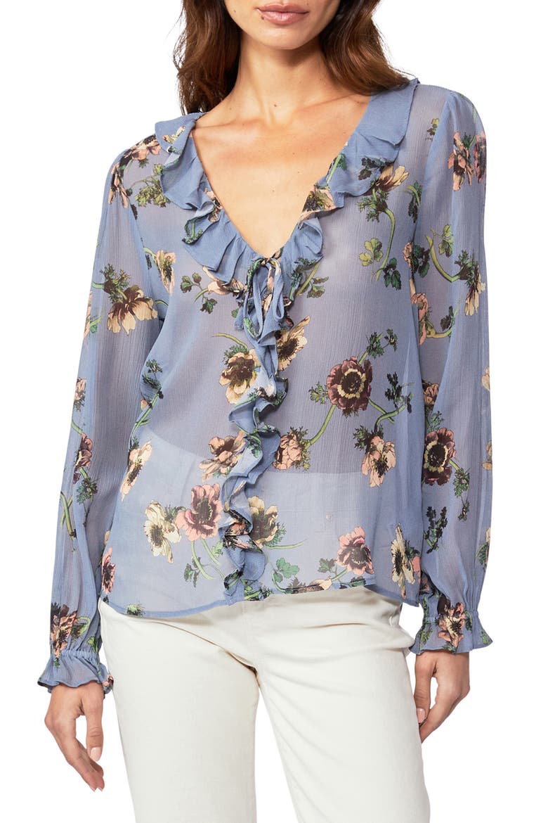 Karin Floral Sheer Silk Blouse, Main, color, FLINT BLUE MULTI