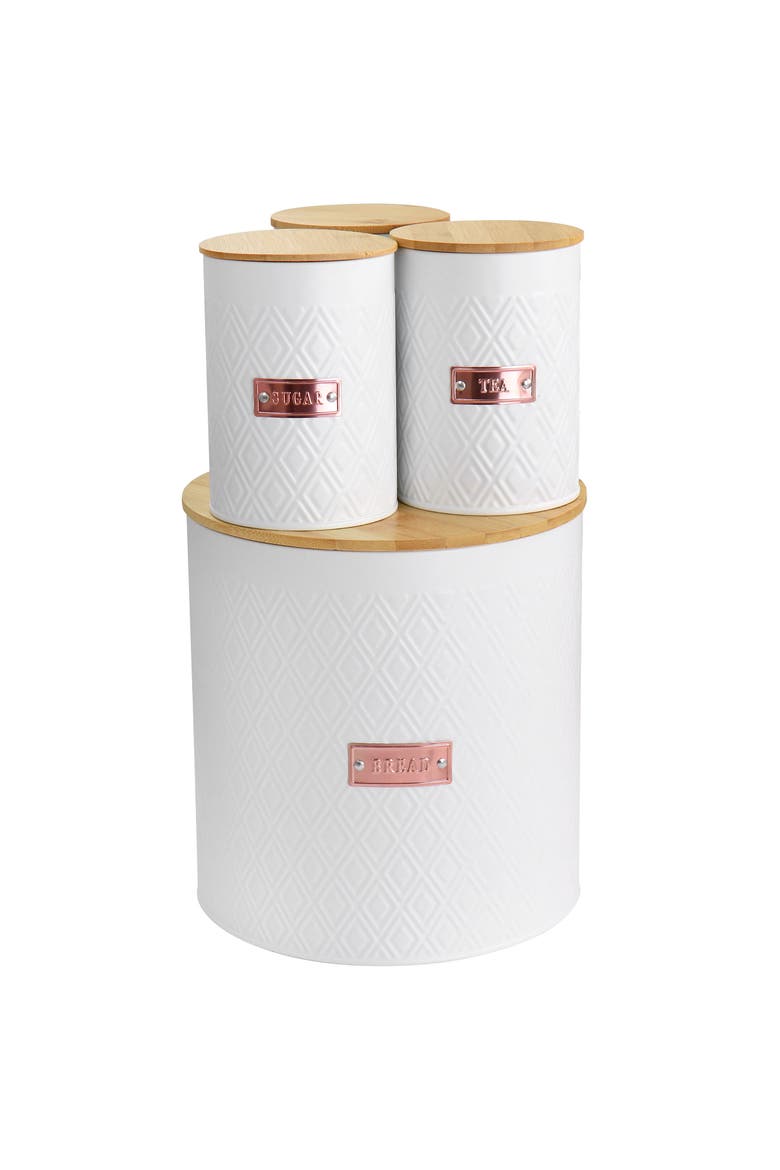 Kitchen Food Storage and Organization 4 Piece Canister Set with Wood Lids, Alternate, color, White