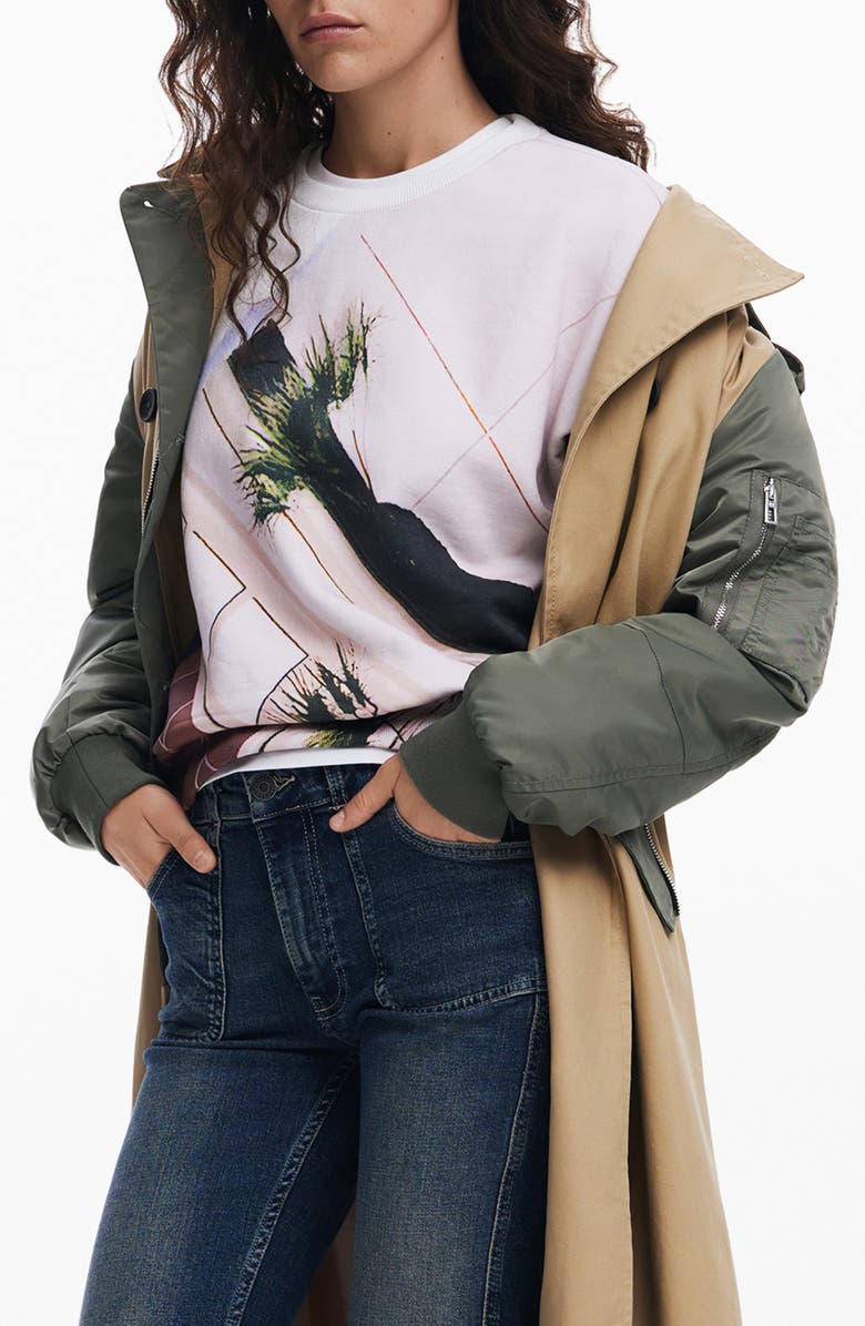 Desigual Abstract Print Crewneck Sweatshirt, Alternate, color, White Multi