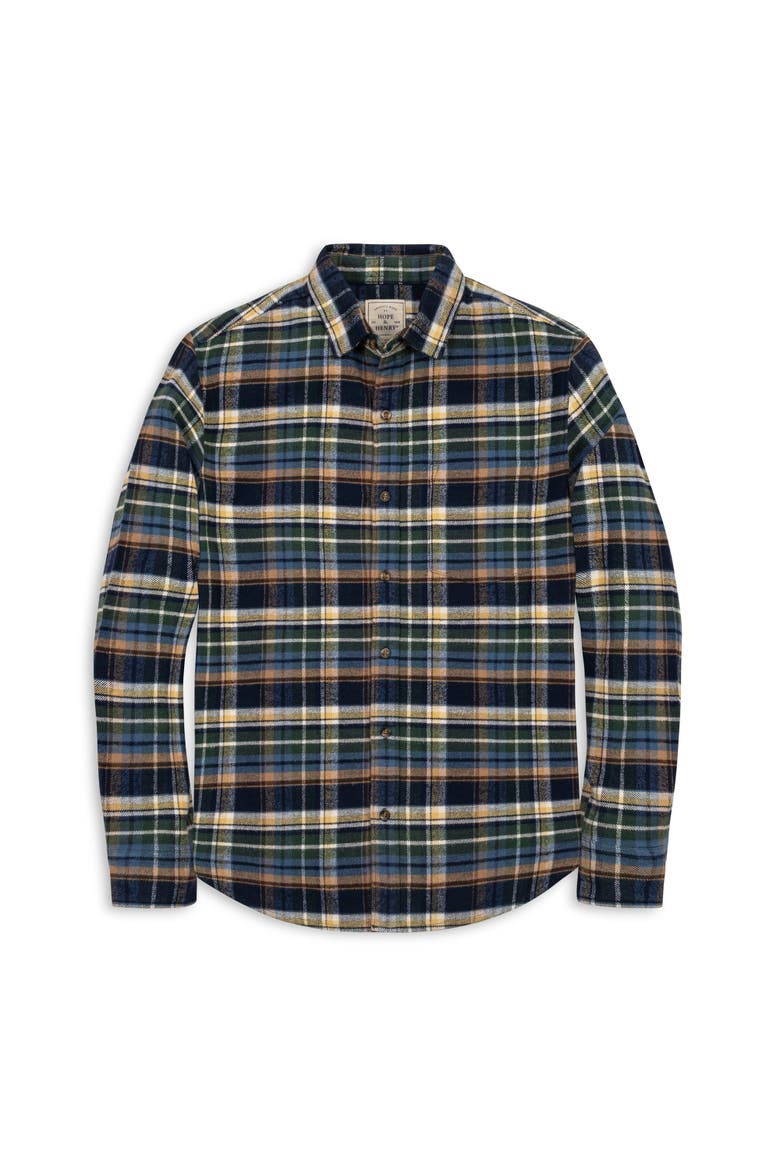 Organic Flannel Button Down Shirt, Alternate, color, Navy Cottage Plaid
