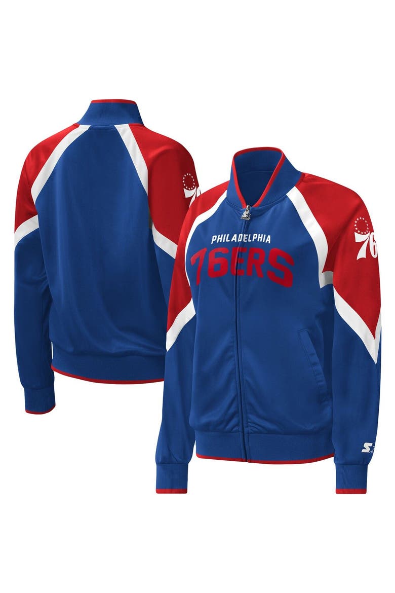 Women's Starter Royal Philadelphia 76ers Slam Dunk Raglan Full-Zip Track Jacket, Main, color, Royal