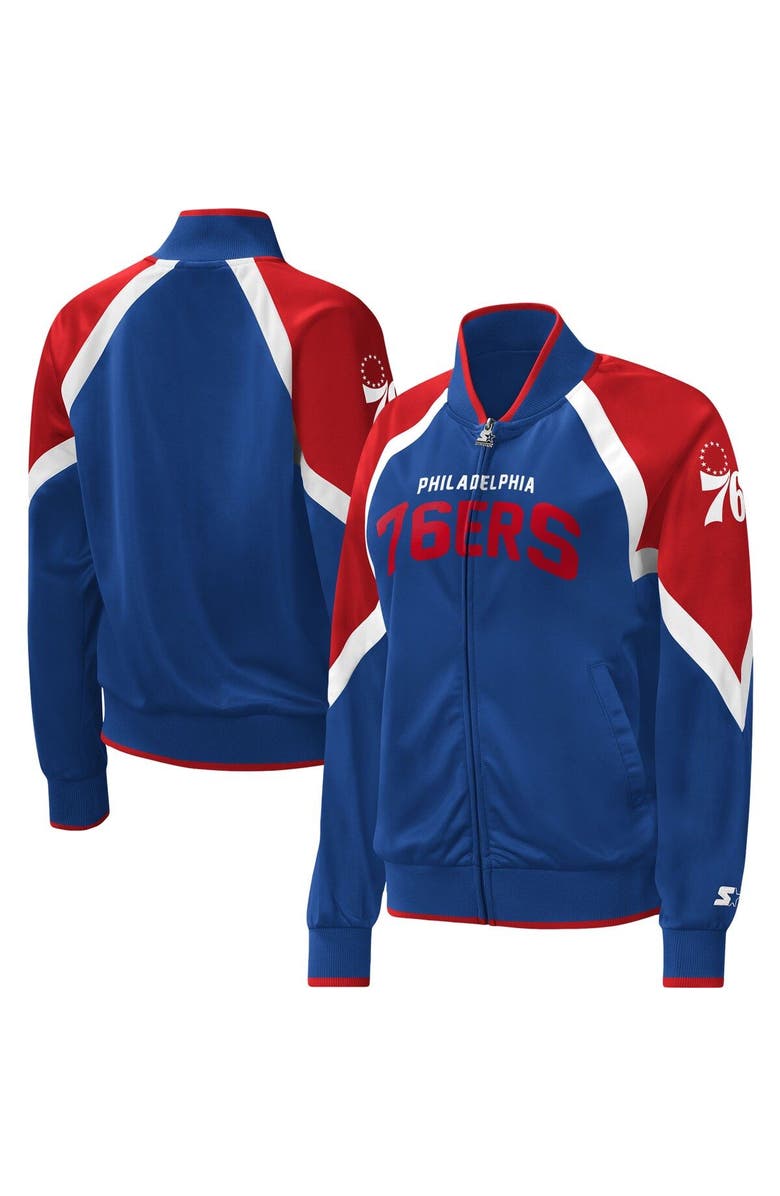 STARTER Women's Starter Royal Philadelphia 76ers Slam Dunk Raglan Full-Zip Track Jacket, Main, color, Royal