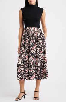 Vince Camuto Sleeveless Mixed Media Midi Dress