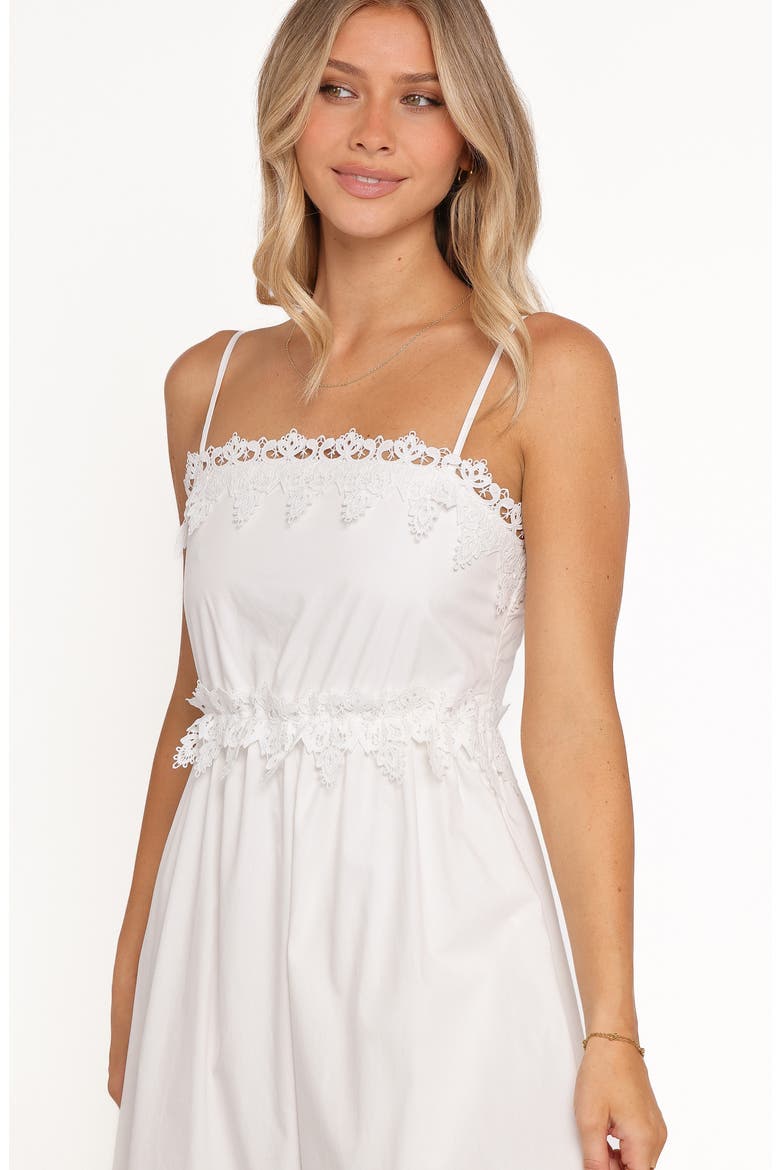 Kiana Lace Trim Cotton Midi Dress, Alternate, color, WHITE