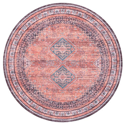 Jonathan Y Dalyan Geometric Medallions Machine-washable Round Area Rug In Terra/navy