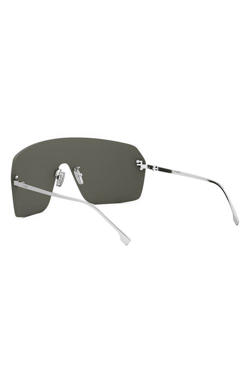 Fendi ' First Rectangular Shield Sunglasses In Shiny Palladium/smoke Mirror