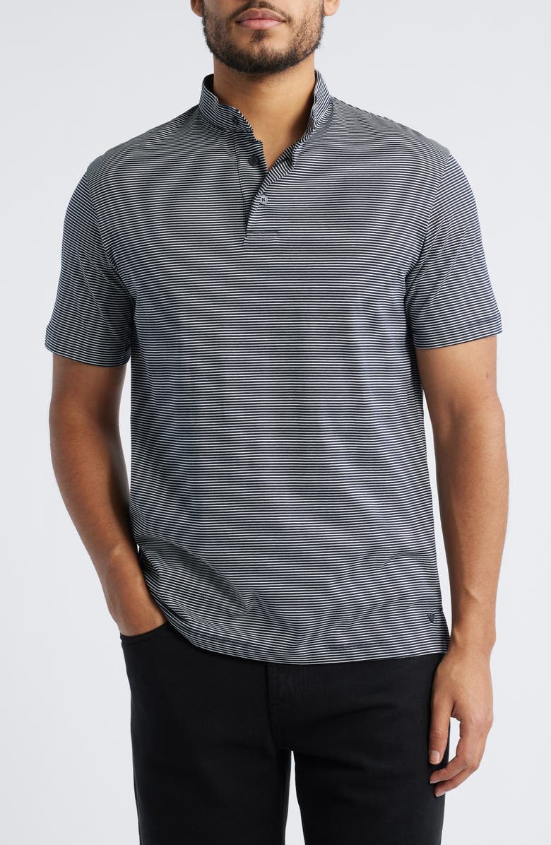 Emporio Armani Stripe Nehru Collar Polo, Main, color, Navy