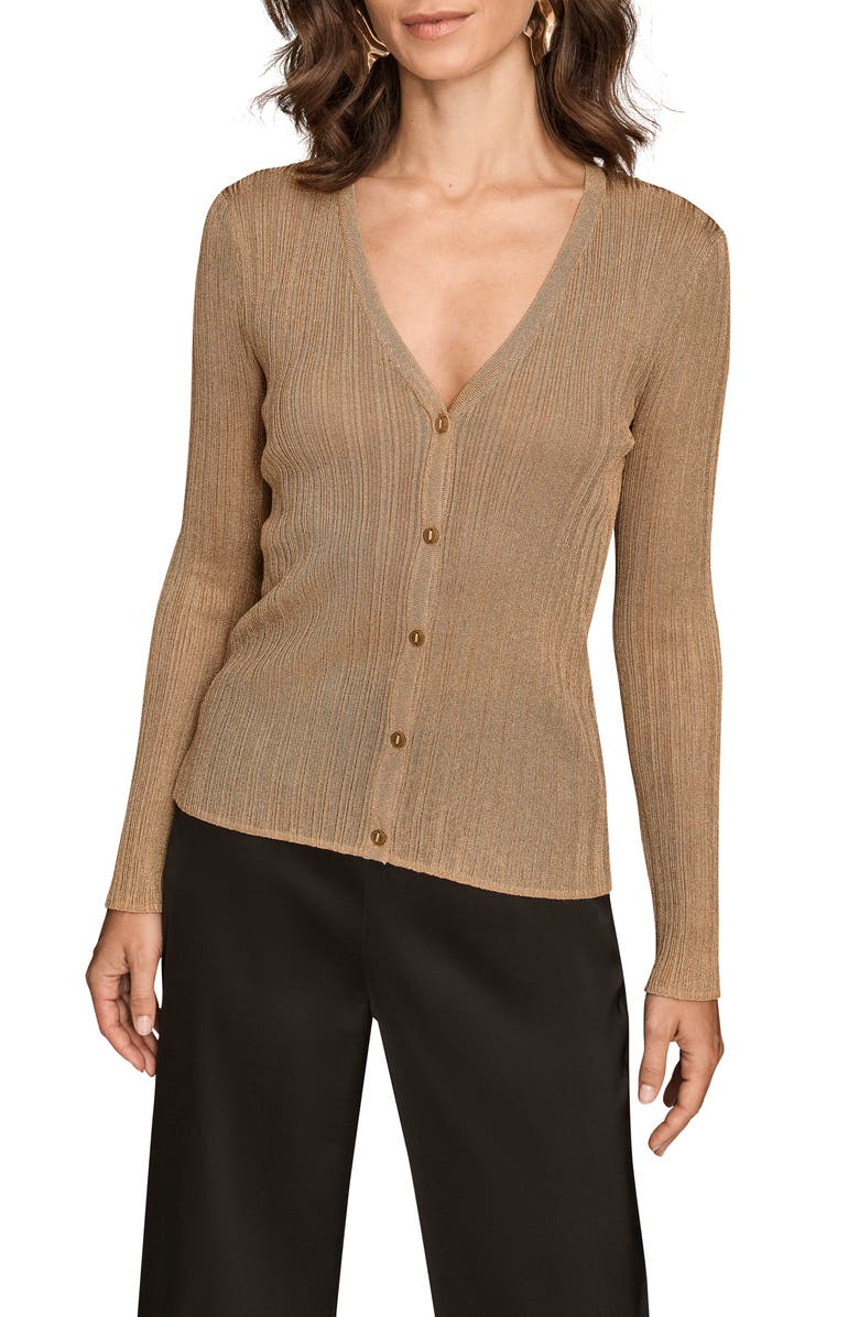 Donna Karan New York Metallic Cardigan, Main, color, Gold