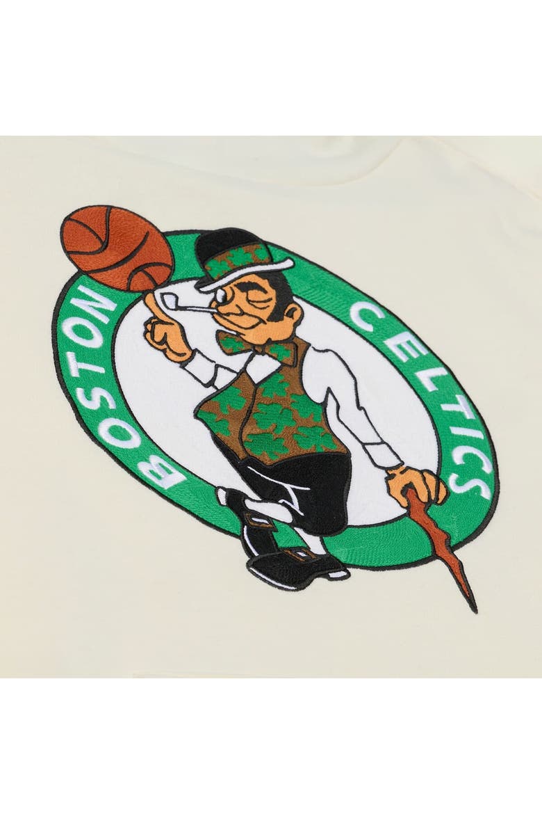 Men's Mitchell & Ness Cream Boston Celtics Hardwood Classics Chainstitch Premium Fleece Hoodie, Alternate, color, Cream