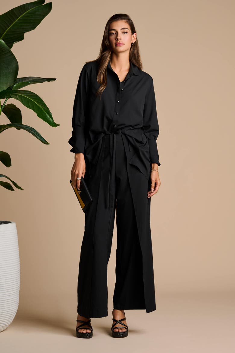 Rhodes Pleated Back Pleated Shirt with Long Sleeves, UPF 50+ Sun Protection, Alternate, color, Black