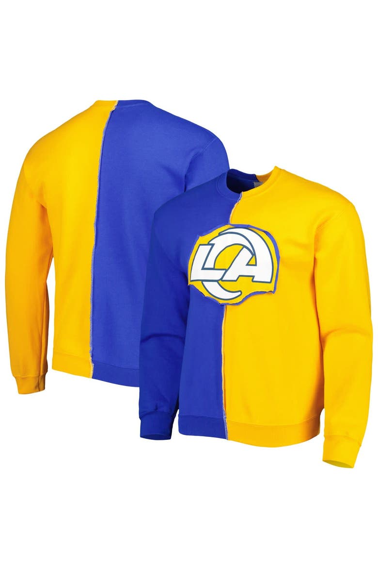 Men's Refried Apparel Royal/Gold Los Angeles Rams Sustainable Split Center Pullover Sweatshirt, Main, color, Royal